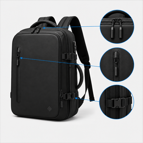 Rucsac de voiaj extensibil cu compresie prin vid de 60L, cu pompă de aer electrică și încuietoare TSA
