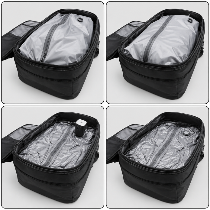 Rucsac de călătorie compresibil, cu pompă electrică, 60L, extensibil