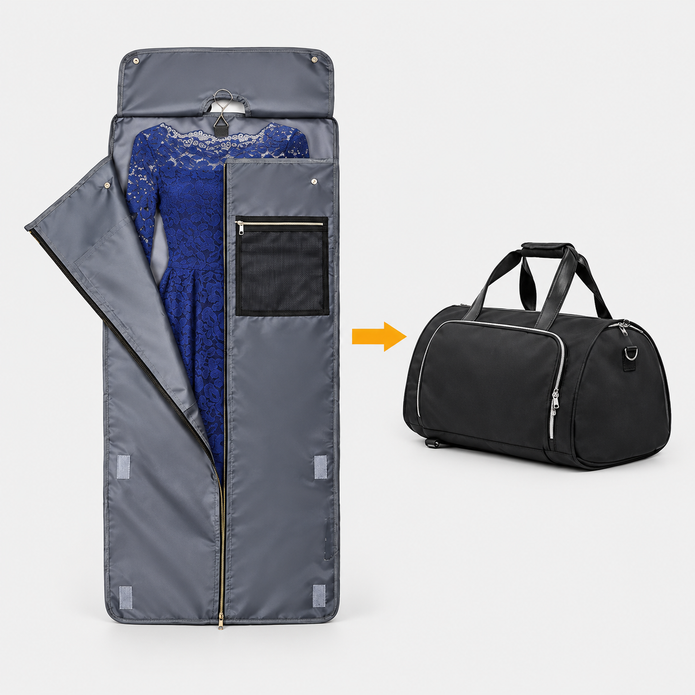 Geantă de voiaj pliabilă 4-în-1 pentru haine - Rucsac convertibil, Geantă de voiaj (Duffel) și Geantă pentru costum tip Carry-On