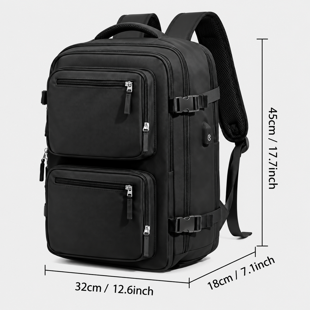 Dimensiuni - Rucsac de voiaj cu compresie prin vacuum, extensibil, de 40L, cu compartiment pentru laptop