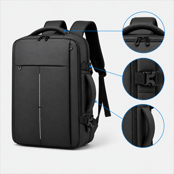 Rucsac de voiaj cu compresie prin vacuum, extensibil, de 40L, cu compartiment pentru laptop