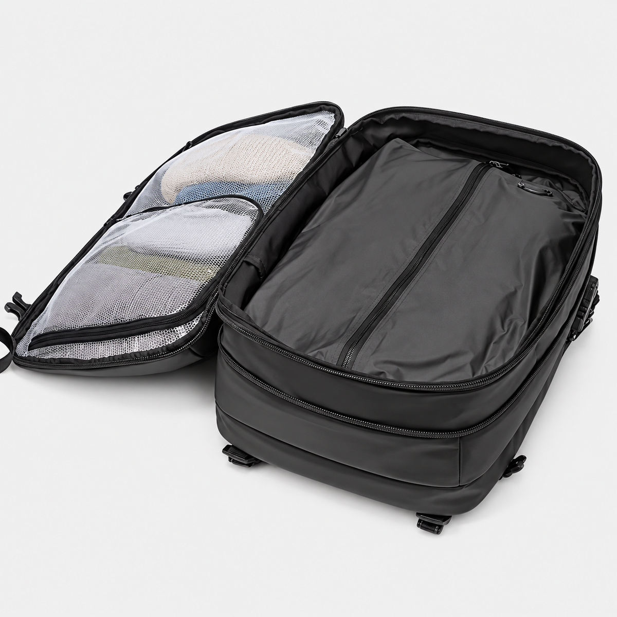Rucsac de voiaj extensibil cu compresie prin vid de 60L, cu pompă de aer electrică și încuietoare TSA