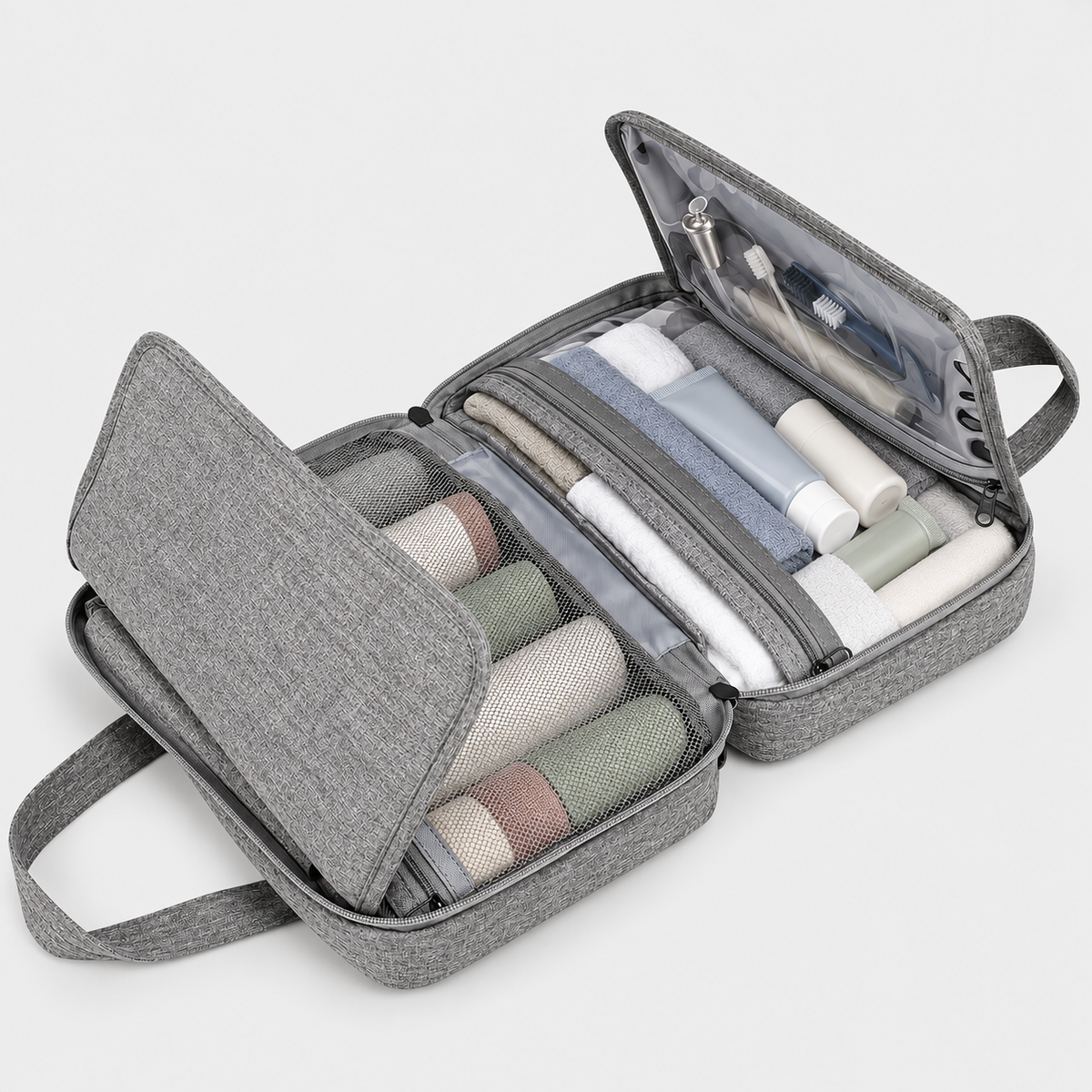 4-Section Foldable Hanging Toiletry Bag with Waterproof Compartments