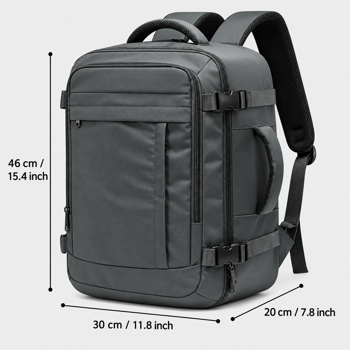 Dimensiuni - Rucsac de voiaj cu compresie prin vacuum, extensibil, de 40L, cu compartiment pentru laptop