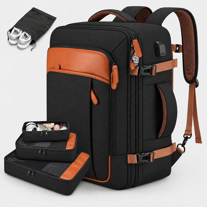 Rucsac de voiaj cu compresie prin vacuum, extensibil, de 40L, cu compartiment pentru laptop