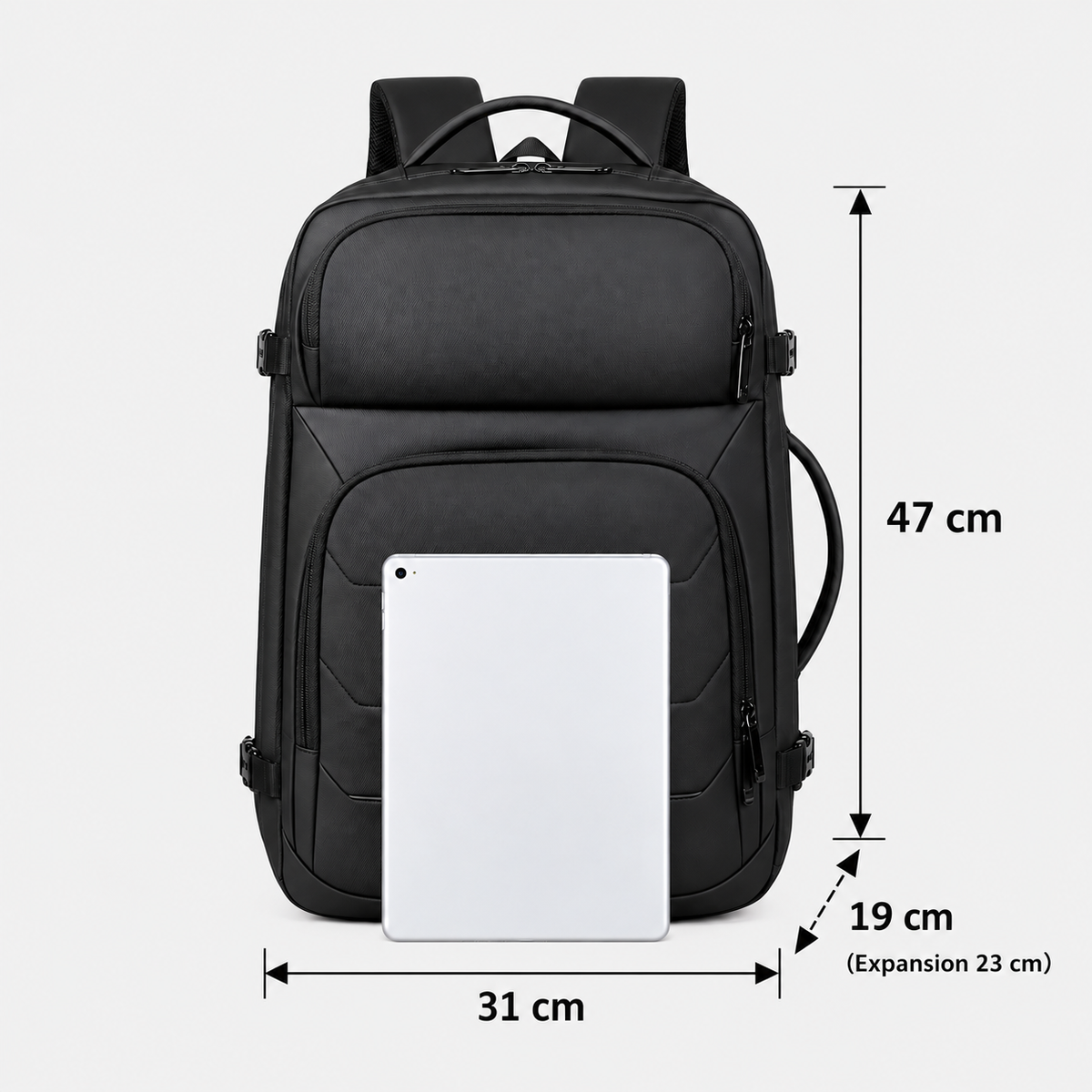 Dimensiuni - Rucsac de voiaj cu compresie prin vacuum, extensibil, de 40L, cu compartiment pentru laptop